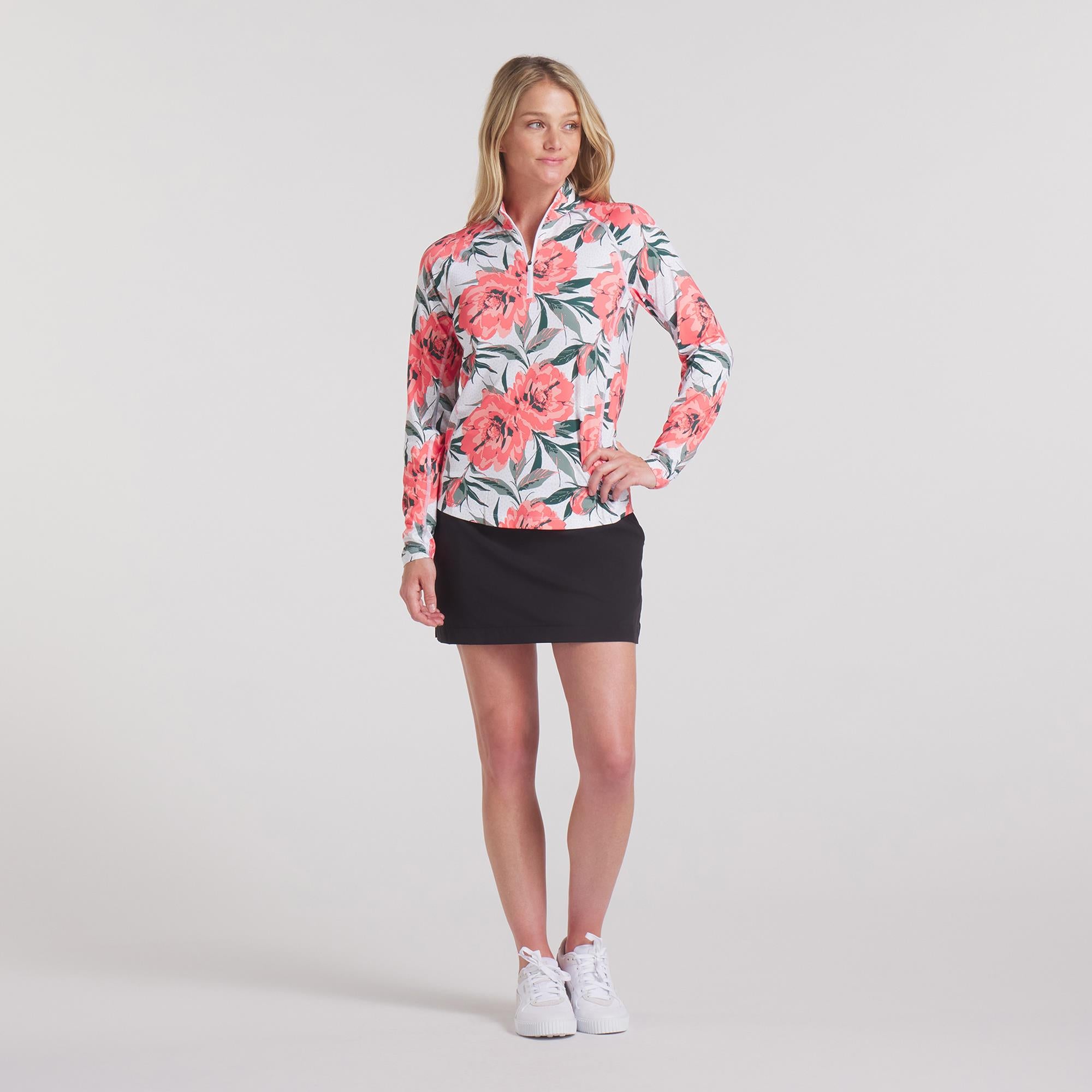 Puma You-V Beautiful Game 1/4 Zip Ladies Golf Mid Layer White Glow/Peach